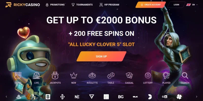 Ricky Casino NZ homepage screenshot